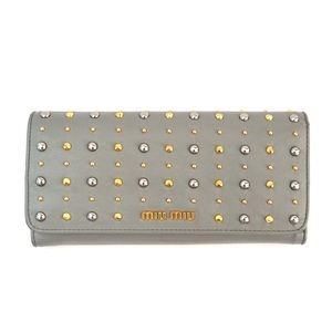 MIU MIU Studded Lamb Skin Wallet grey